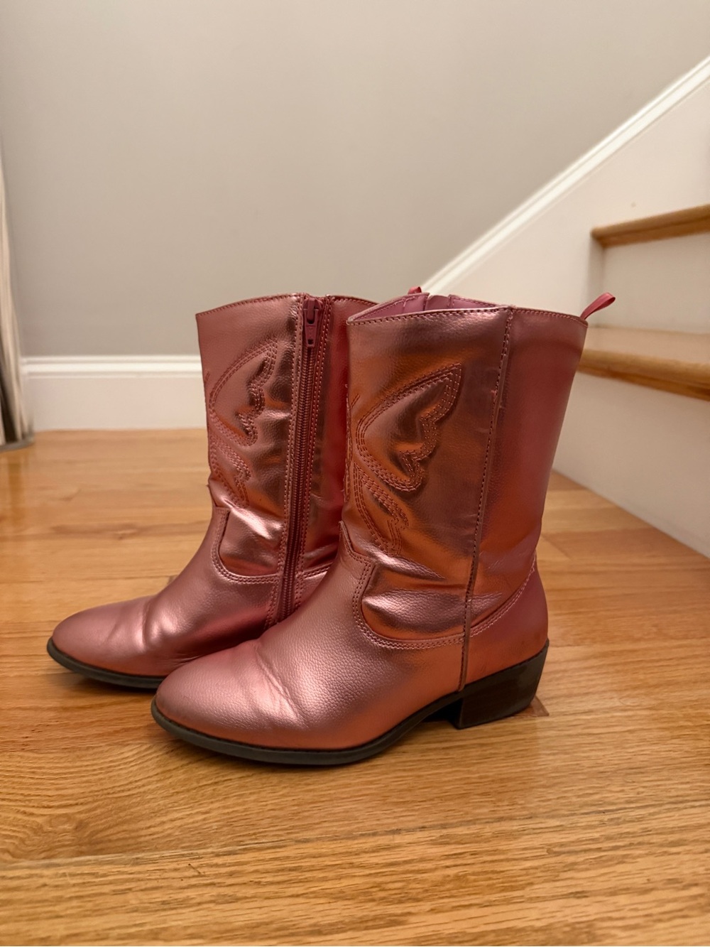 Metallic Pink Western Ankle Boots